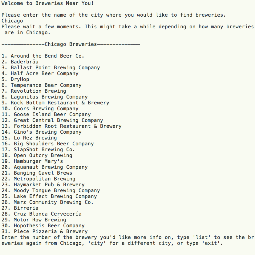 Breweries Near Me CLI app